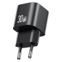 USAMS CC263 GaN mini hitri polnilni adapter z vrati USB-C / USB-A - 30W - črn