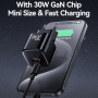 USAMS CC263 GaN mini hitri polnilni adapter z vrati USB-C / USB-A - 30W - črn