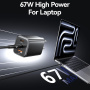 USAMS CC265 GaN adapter za hitro polnjenje z vrati 2x USB-C / USB-A - 67W - črn