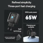 Yesido YC144 GaN hitri polnilni adapter z vrati 2x USB-C / USB-A - 65W - črn