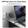 Yesido YC144 GaN hitri polnilni adapter z vrati 2x USB-C / USB-A - 65W - črn