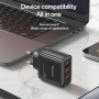 Yesido YC144 GaN hitri polnilni adapter z vrati 2x USB-C / USB-A - 65W - črn