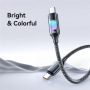 USAMS SJ750 pleten polnilni in podatkovni kabel z osvetlitvijo - USB-C na USB-C - 1,2 m - črn