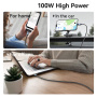 USAMS SJ750 pleten polnilni in podatkovni kabel z osvetlitvijo - USB-C na USB-C - 1,2 m - črn