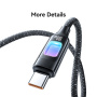 USAMS SJ750 pleten polnilni in podatkovni kabel z osvetlitvijo - USB-C na USB-C - 1,2 m - črn