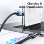USAMS SJ750 pleten polnilni in podatkovni kabel z osvetlitvijo - USB-C na USB-C - 1,2 m - črn