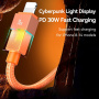 USAMS SJ776 pleten polnilni in podatkovni kabel z osvetlitvijo - USB-C na Lightning - 1,2 m - črn