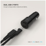 FIXED avtopolnilec z vrati 2x USB-C - 65W - črn