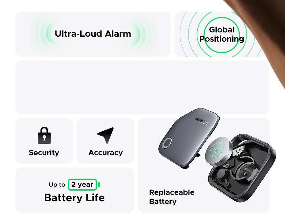 UGREEN CM816 smart lokator s podporo Find My - temno siv