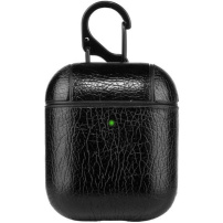 Ovitek iz PU usnja z karabinom za AirPods 1 / 2 - črna