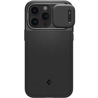 Spigen Optik Armor MagFit trpežen ovitek z drsnim pokrovom za fotoaparat in MagSafe za iPhone 15 Pro Max - črna