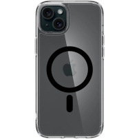 Spigen Ultra Hybrid MagFit transparentni ovitek s črnim MagSafe za iPhone 15 - jasno