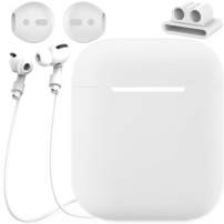 Praktični set za AirPods 1 / 2: vrvica proti izgubi + silikonski ovitek + zaponka z ročajem + ovitek za slušalke - bela