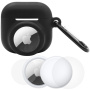 3v1 komplet silikonskega ovitka in zaščitne folije za sprednjo in zadnjo stran za AirPods 4 / 5 / AirTag 1 / 2 - črna