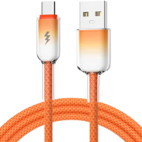 ENKAY Ice Clear pleten polnilni in podatkovni kabel - USB-A na USB-C - 1 m - oranžen