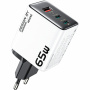 WEKOME WP-U45 GaN hitri polnilni adapter z vrati 2x USB-C / USB-A - 65W - bel