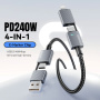 ESSAGER 2v1 pleten polnilni in podatkovni kabel - USB-C / USB-A na USB-C / Lightning - 1 m - siv