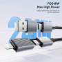 ESSAGER 2v1 pleten polnilni in podatkovni kabel - USB-C / USB-A na USB-C / Lightning - 1 m - siv