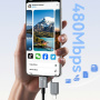 ESSAGER 2v1 pleten polnilni in podatkovni kabel - USB-C / USB-A na USB-C / Lightning - 1 m - siv