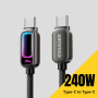ESSAGER pleten polnilni in podatkovni kabel z osvetlitvijo - USB-C na USB-C - 1 m - črn