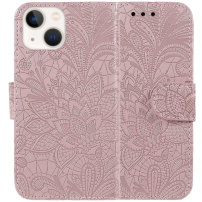 Preklopni etui z vzorcem čipke za iPhone 13 mini - roza
