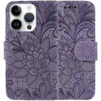 Preklopni etui z vzorcem čipke za iPhone 14 Pro Max - vijoličen