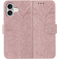 Preklopni etui z vzorcem čipke za iPhone 16 - roza