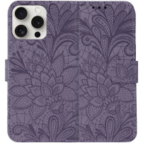Preklopni etui z vzorcem čipke za iPhone 16 Pro Max - vijoličen