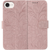 Preklopni etui z vzorcem čipke za iPhone 16e / 17e - roza