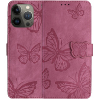 Preklopni etui z vzorcem metuljev za iPhone 13 Pro - temno roza