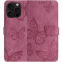 Preklopni etui z vzorcem metuljev za iPhone 16 Pro Max - temno roza