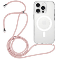 Prozoren ovitek z vrvico in MagSafe za iPhone 16 Pro Max - roza