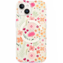 Prozoren ovitek z bleščicami, cvetličnim vzorcem in MagSafe za iPhone 13 / 14 - roza