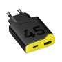 Tactical Minimi GaN adapter za hitro polnjenje z vrati USB-C / USB-A - 45W - črn
