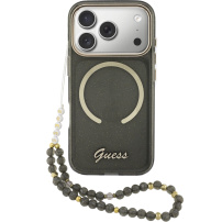 Guess IML Glitter Script Strap ovitek z MagSafe in paščkom za iPhone 17 Pro Max - siv