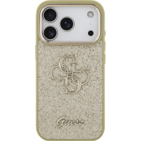 Guess Fixed Glitter 4G Metal Frame bleščeč ovitek za iPhone 17 Pro - zlat
