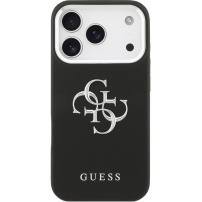 Guess Grained 4G Metal Logo ovitek za iPhone 17 Pro - črn
