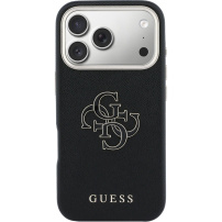 Guess Resin Logo ovitek za iPhone 17 Pro - črn