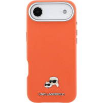 Karl Lagerfeld Karl and Choupette Heads Pins ovitek iz PU usnja z MagSafe za iPhone Air - oranžen