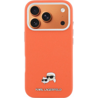 Karl Lagerfeld Karl and Choupette Heads Pins ovitek iz PU usnja z MagSafe za iPhone 17 Pro - oranžen