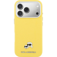 Karl Lagerfeld Karl and Choupette Heads Pins ovitek iz PU usnja z MagSafe za iPhone 17 Pro - rumen