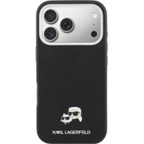 Karl Lagerfeld Karl and Choupette Heads Pins ovitek iz PU usnja z MagSafe za iPhone 17 Pro Max - črn