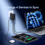 USAMS CC334 GaN univerzalni potovalni adapter s priključki 3x USB-C / USB-A in izvlečnimi vtiči - 100 - črn