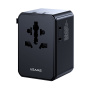 USAMS CC334 GaN univerzalni potovalni adapter s priključki 3x USB-C / USB-A in izvlečnimi vtiči - 100 - črn