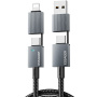 ESSAGER 2v1 pleten polnilni in podatkovni kabel - USB-C / USB-A na USB-C / Lightning - 1 m - siv
