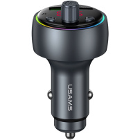 USAMS CC328 Bluetooth FM transmitter za avto z vrati USB-C / USB-A - 30W - temno siv