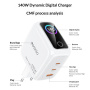 Yesido YC114 GaN adapter za hitro polnjenje z zaslonom in vrati 2x USB-C / USB-A - 140W - bel