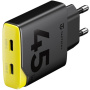 Tactical Minimi GaN adapter za hitro polnjenje z vrati 2x USB-C - 45W - črn