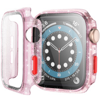 Zaščitno ohišje z bleščicami in kaljenim steklom za Apple Watch 42mm - roza