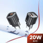 Toocki TC2220 GaN mini adapter za hitro polnjenje s priključki USB-C / USB-A - 20W - črn